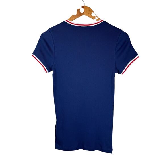 Polo Ralph Lauren Navy Blue Ribbed Red White Trim Logo Slim Fit Baby Tee - Picture 5 of 13